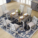 Ensemble table et chaises de salle à manger rétro 7 pièces pour 6 personnes - Table extensible et 6 chaises rembourrées