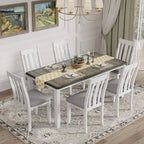 Ensemble table et chaises de salle à manger rétro 7 pièces pour 6 personnes - Table extensible et 6 chaises rembourrées