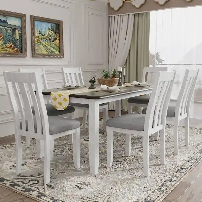 Ensemble table et chaises de salle à manger rétro 7 pièces pour 6 personnes - Table extensible et 6 chaises rembourrées