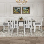Ensemble table et chaises de salle à manger rétro 7 pièces pour 6 personnes - Table extensible et 6 chaises rembourrées
