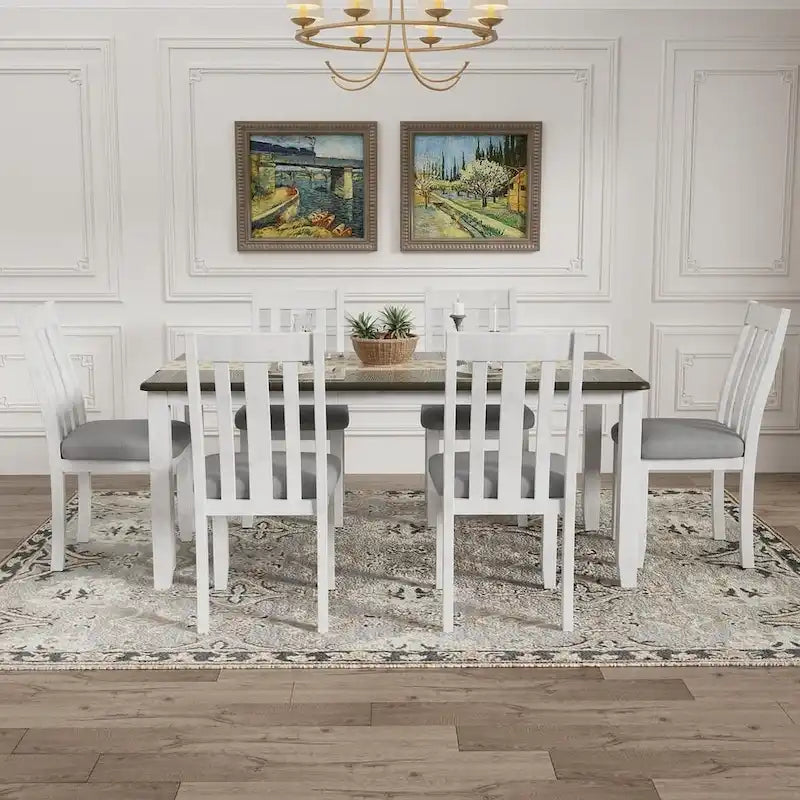 Ensemble table et chaises de salle à manger rétro 7 pièces pour 6 personnes - Table extensible et 6 chaises rembourrées