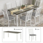 Ensemble table et chaises de salle à manger rétro 7 pièces pour 6 personnes - Table extensible et 6 chaises rembourrées