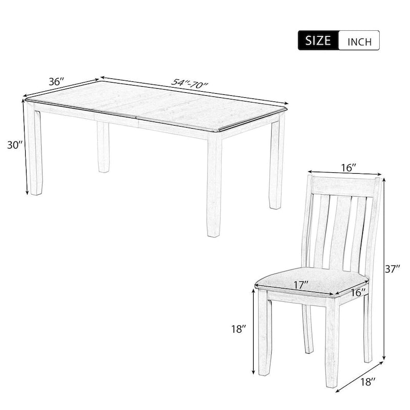 Ensemble table et chaises de salle à manger rétro 7 pièces pour 6 personnes - Table extensible et 6 chaises rembourrées