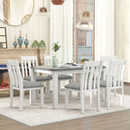 Ensemble table et chaises de salle à manger rétro 7 pièces pour 6 personnes - Table extensible et 6 chaises rembourrées