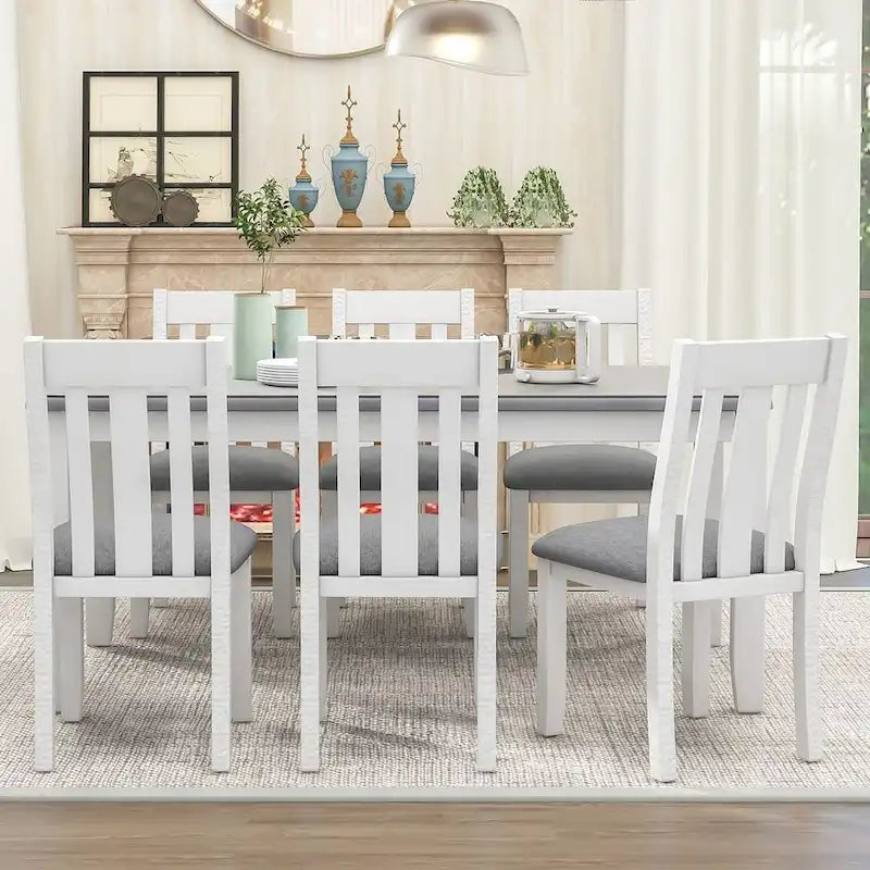 Ensemble table et chaises de salle à manger rétro 7 pièces pour 6 personnes - Table extensible et 6 chaises rembourrées