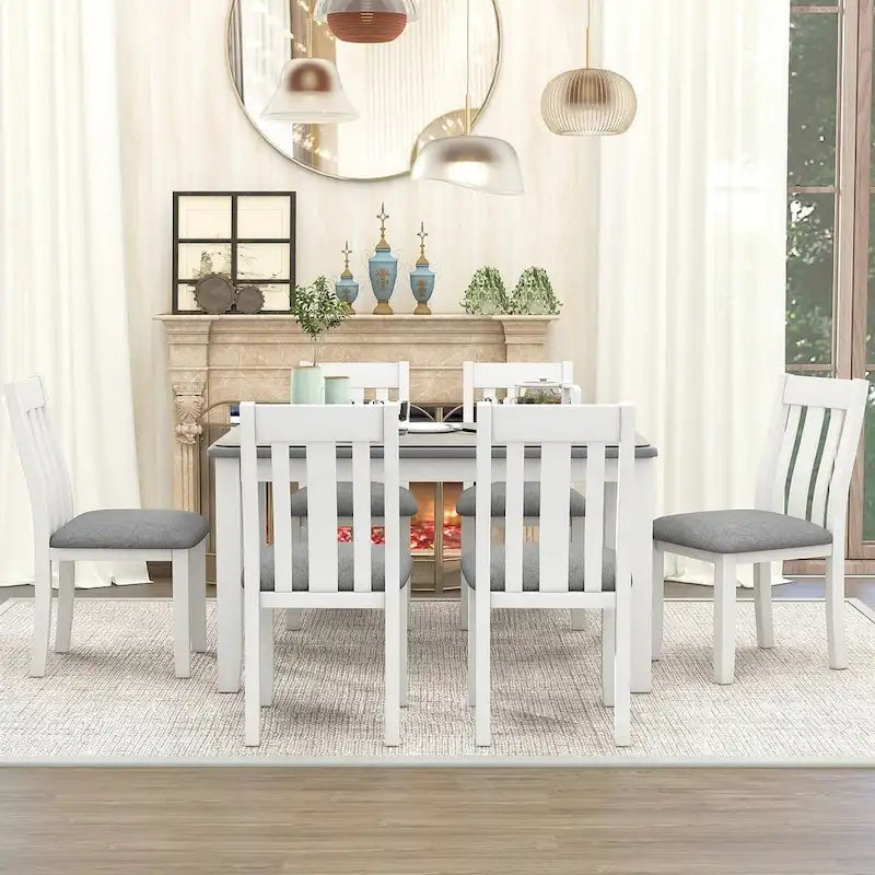 Ensemble table et chaises de salle à manger rétro 7 pièces pour 6 personnes - Table extensible et 6 chaises rembourrées