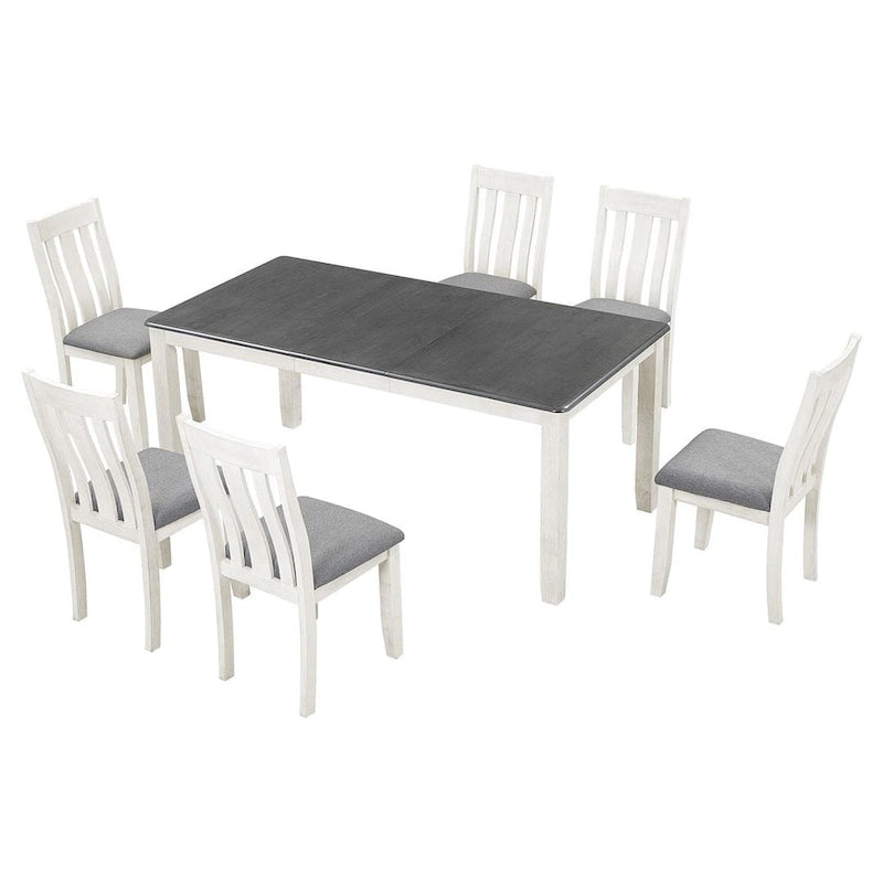 Ensemble table et chaises de salle à manger rétro 7 pièces pour 6 personnes - Table extensible et 6 chaises rembourrées
