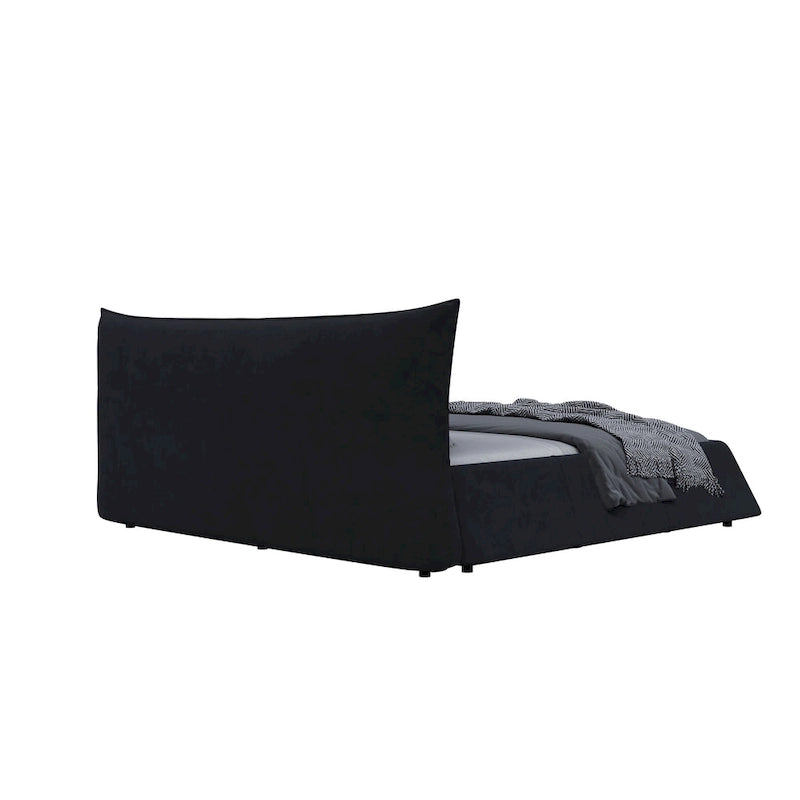 Cadre de lit plateforme capitonné en velours King Size avec tête de lit rembourrée douce