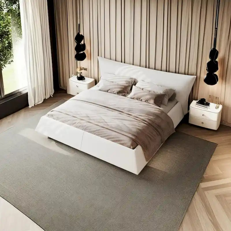 Cadre de lit plateforme capitonné en velours King Size avec tête de lit rembourrée douce