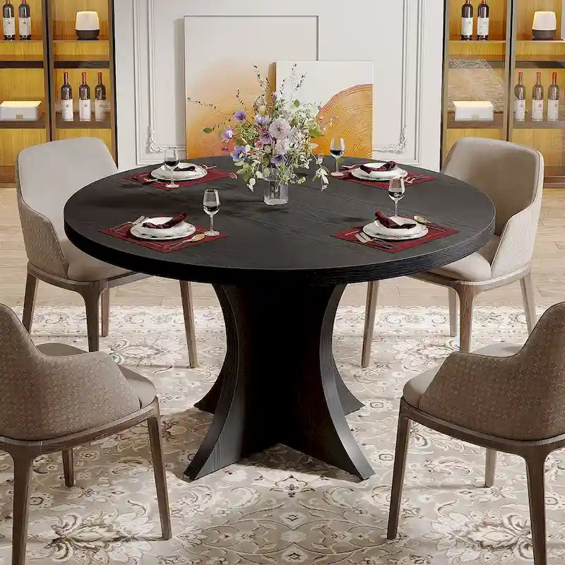Table de salle à manger ronde pour 4-6 personnes, Table de cuisine noire de 120 cm