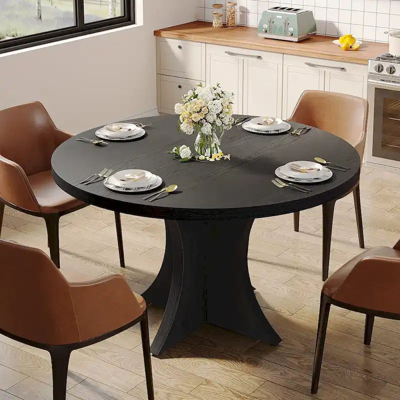 Table de salle à manger ronde pour 4-6 personnes, Table de cuisine noire de 120 cm