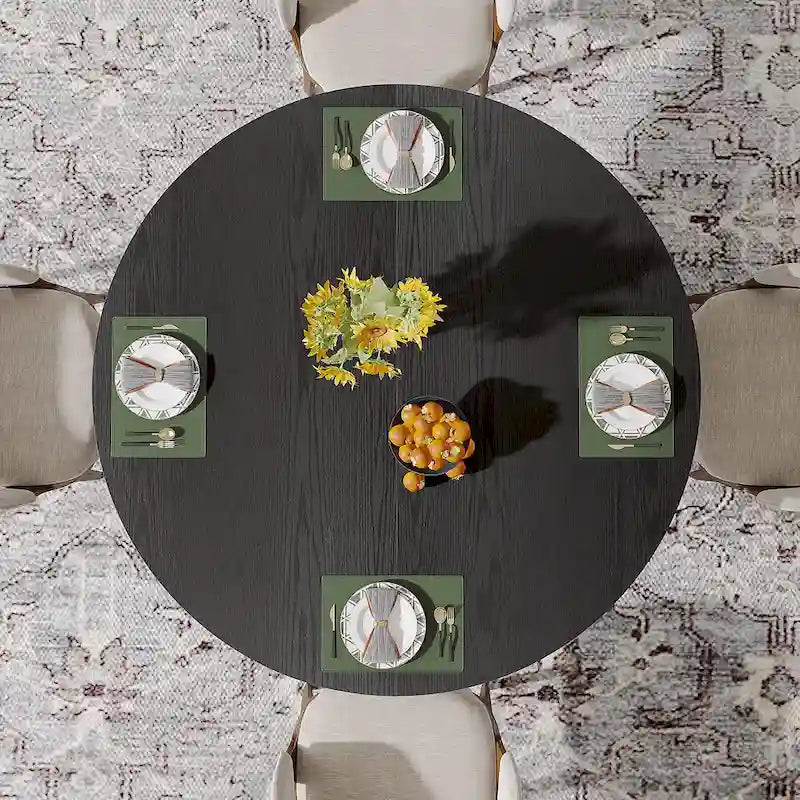 Table de salle à manger ronde pour 4-6 personnes, Table de cuisine noire de 120 cm