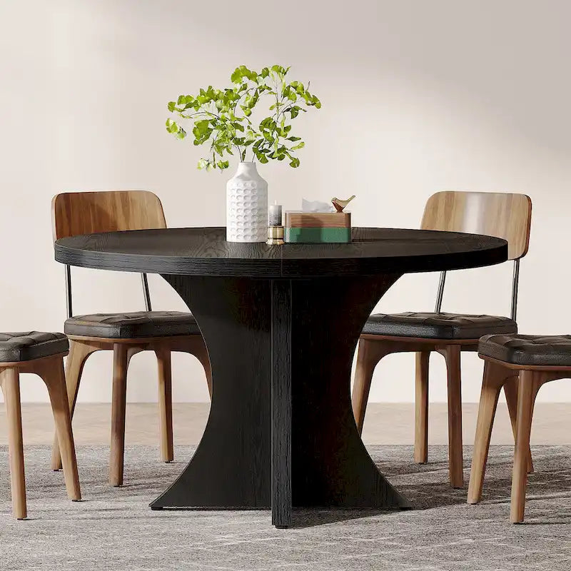 Table de salle à manger ronde pour 4-6 personnes, Table de cuisine noire de 120 cm