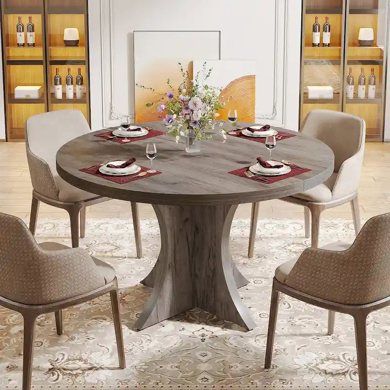 Table de salle à manger ronde pour 4-6 personnes, Table de cuisine noire de 120 cm