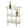 Desserte de bar roulante à 1 tablette en verre et 2 tablettes en marbre avec poignées – Or – Roche River Decor