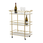 Desserte de bar roulante à 1 tablette en verre et 2 tablettes en marbre avec poignées – Or – Roche River Decor