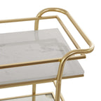 Desserte de bar roulante à 1 tablette en verre et 2 tablettes en marbre avec poignées – Or – Roche River Decor
