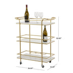 Desserte de bar roulante à 1 tablette en verre et 2 tablettes en marbre avec poignées – Or – Roche River Decor