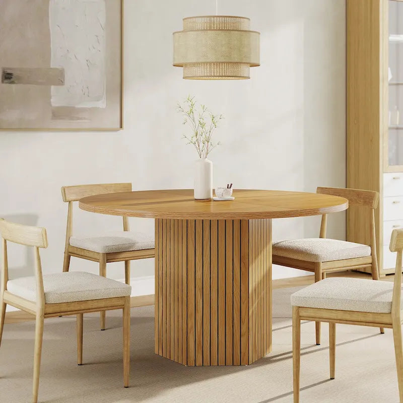 Table à manger ronde industrielle de 47 pouces avec pied central pour 4 personnes