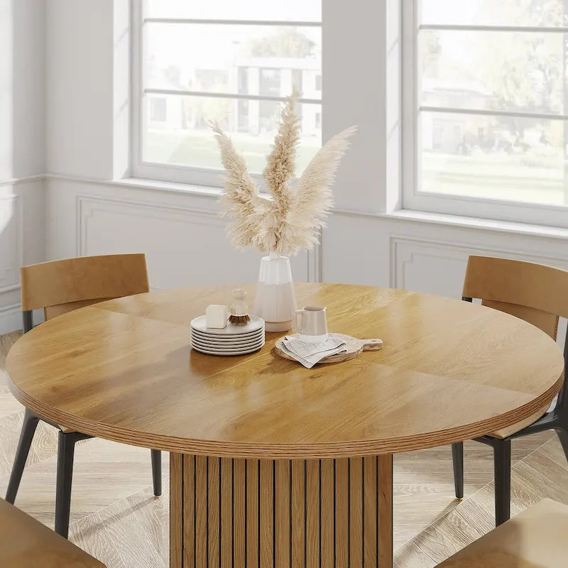 Table à manger ronde industrielle de 47 pouces avec pied central pour 4 personnes