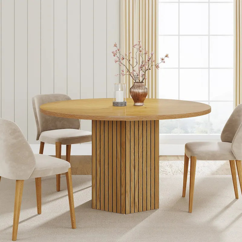 Table à manger ronde industrielle de 47 pouces avec pied central pour 4 personnes