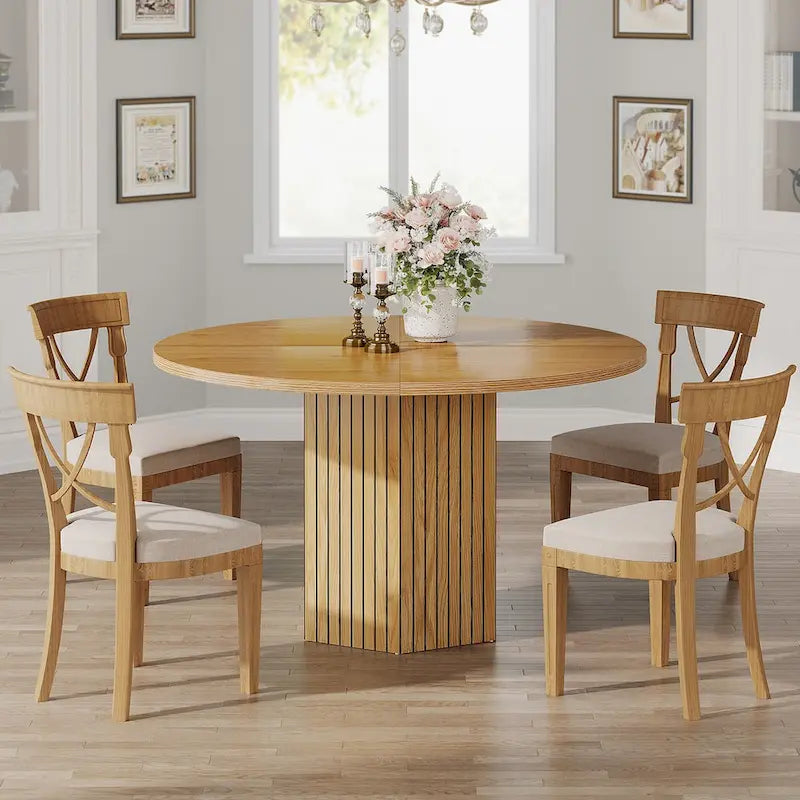 Table à manger ronde industrielle de 47 pouces avec pied central pour 4 personnes