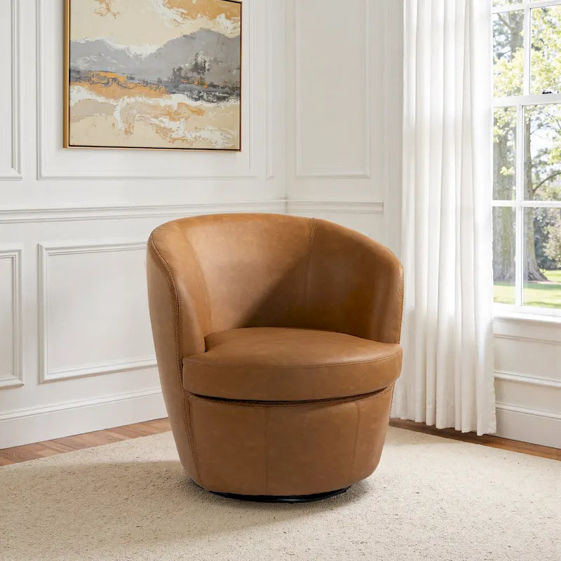 Fauteuil d'appoint pivotant moderne en cuir, fauteuil baquet rembourré