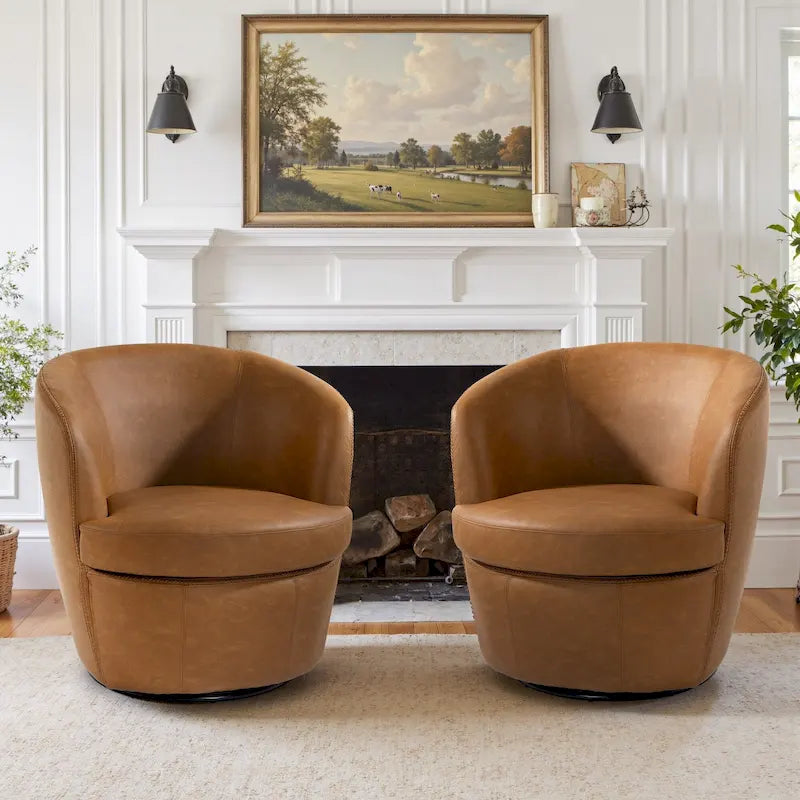 Fauteuil d'appoint pivotant moderne en cuir, fauteuil baquet rembourré