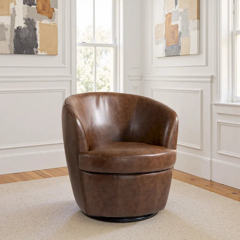 Fauteuil d'appoint pivotant moderne en cuir, fauteuil baquet rembourré