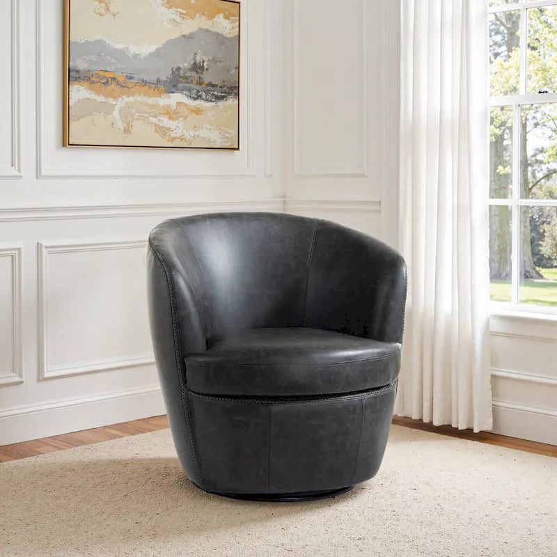 Fauteuil d'appoint pivotant moderne en cuir, fauteuil baquet rembourré