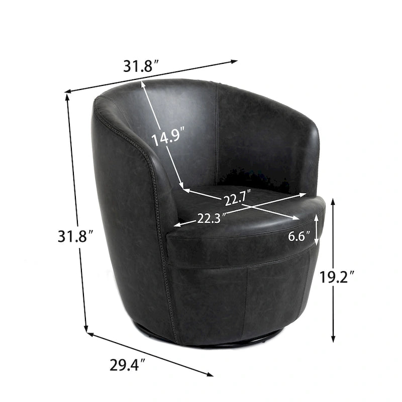 Fauteuil d'appoint pivotant moderne en cuir, fauteuil baquet rembourré