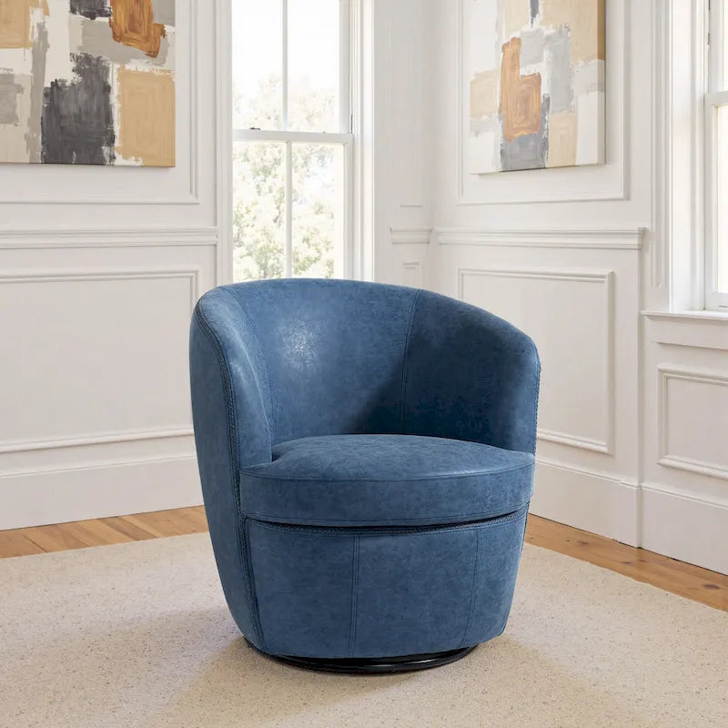 Fauteuil d'appoint pivotant moderne en cuir, fauteuil baquet rembourré