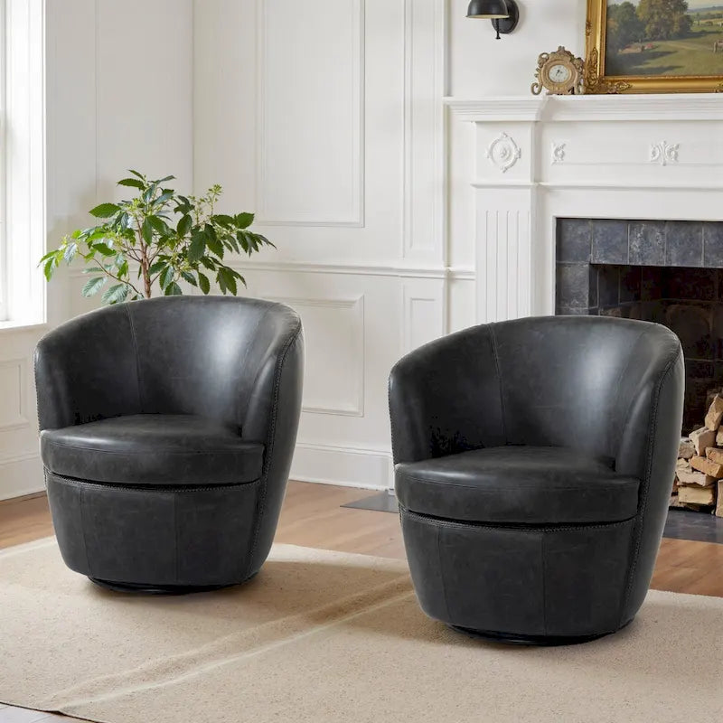 Fauteuil d'appoint pivotant moderne en cuir, fauteuil baquet rembourré