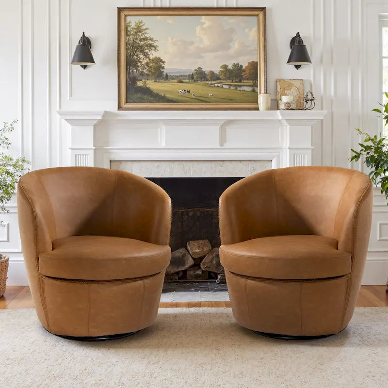 Fauteuil d'appoint pivotant moderne en cuir, fauteuil baquet rembourré