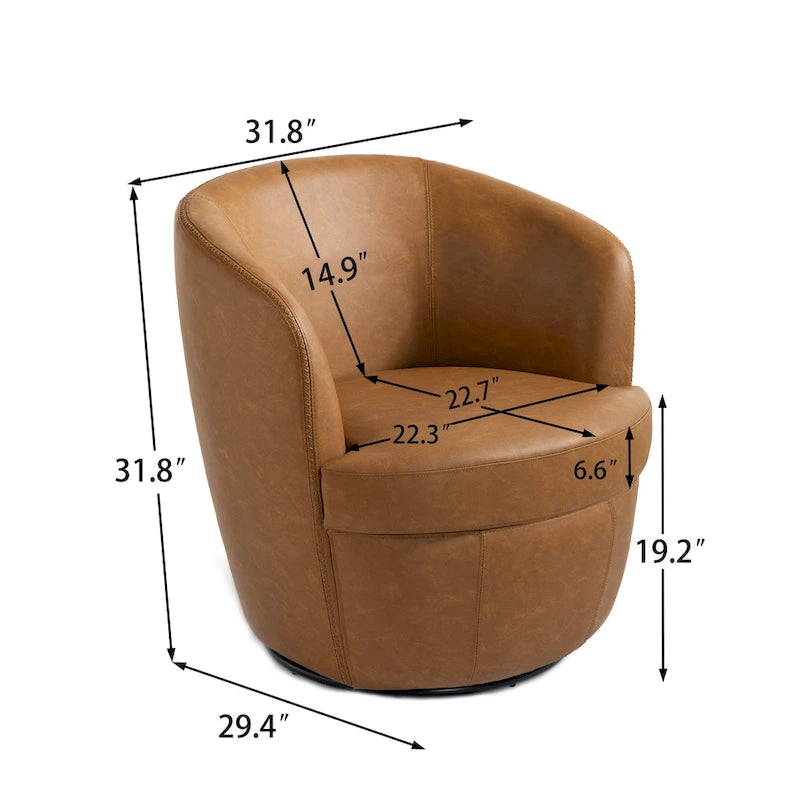 Fauteuil d'appoint pivotant moderne en cuir, fauteuil baquet rembourré