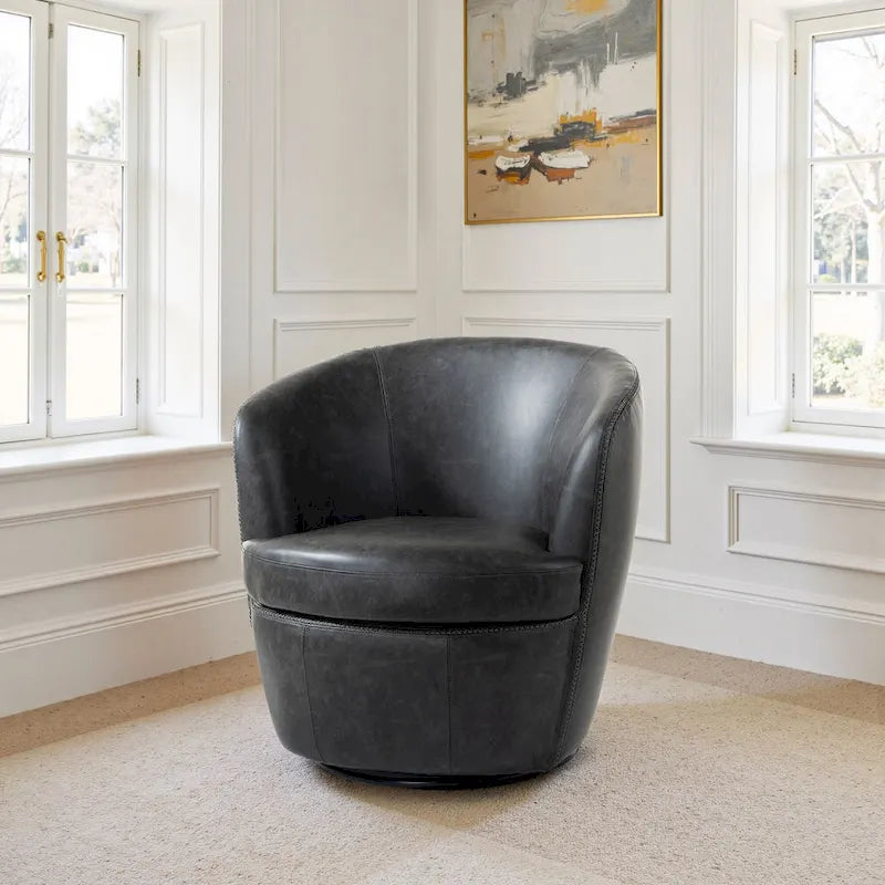 Fauteuil d'appoint pivotant moderne en cuir, fauteuil baquet rembourré