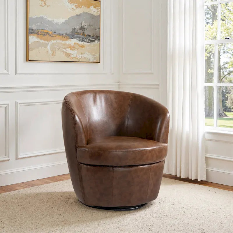 Fauteuil d'appoint pivotant moderne en cuir, fauteuil baquet rembourré