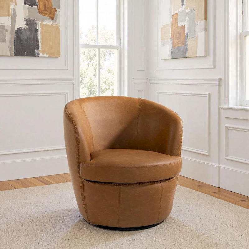 Fauteuil d'appoint pivotant moderne en cuir, fauteuil baquet rembourré