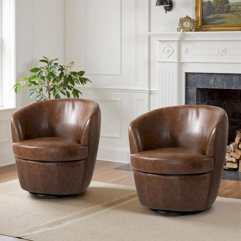 Fauteuil d'appoint pivotant moderne en cuir, fauteuil baquet rembourré