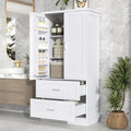 Meuble de Rangement Haut pour Salle de Bain, Meuble avec Deux Portes et Tiroirs, Étagère Réglable, Panneau MDF, Blanc