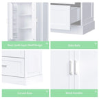Meuble de Rangement Haut pour Salle de Bain, Meuble avec Deux Portes et Tiroirs, Étagère Réglable, Panneau MDF, Blanc