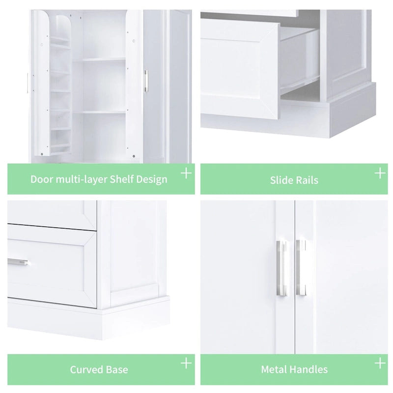 Meuble de Rangement Haut pour Salle de Bain, Meuble avec Deux Portes et Tiroirs, Étagère Réglable, Panneau MDF, Blanc