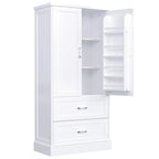 Meuble de Rangement Haut pour Salle de Bain, Meuble avec Deux Portes et Tiroirs, Étagère Réglable, Panneau MDF, Blanc