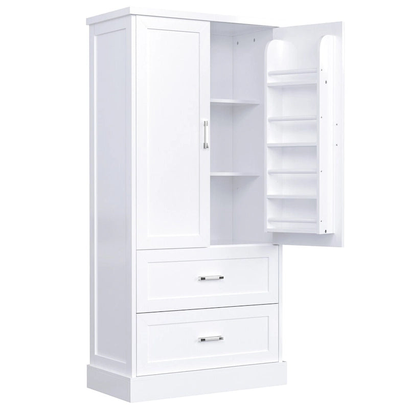 Meuble de Rangement Haut pour Salle de Bain, Meuble avec Deux Portes et Tiroirs, Étagère Réglable, Panneau MDF, Blanc