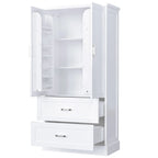 Meuble de Rangement Haut pour Salle de Bain, Meuble avec Deux Portes et Tiroirs, Étagère Réglable, Panneau MDF, Blanc