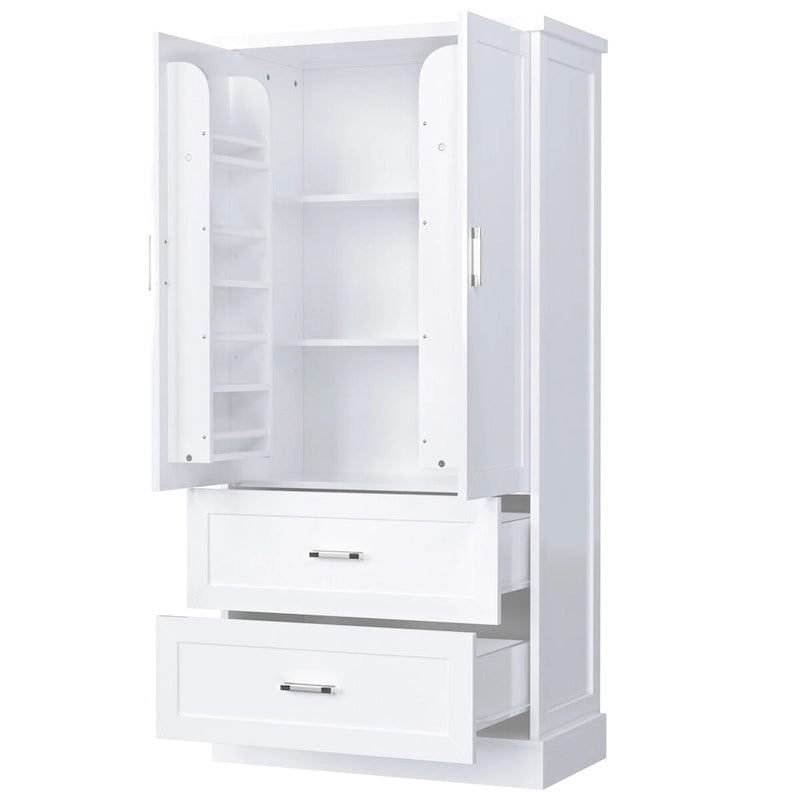 Meuble de Rangement Haut pour Salle de Bain, Meuble avec Deux Portes et Tiroirs, Étagère Réglable, Panneau MDF, Blanc