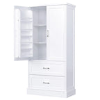 Meuble de Rangement Haut pour Salle de Bain, Meuble avec Deux Portes et Tiroirs, Étagère Réglable, Panneau MDF, Blanc