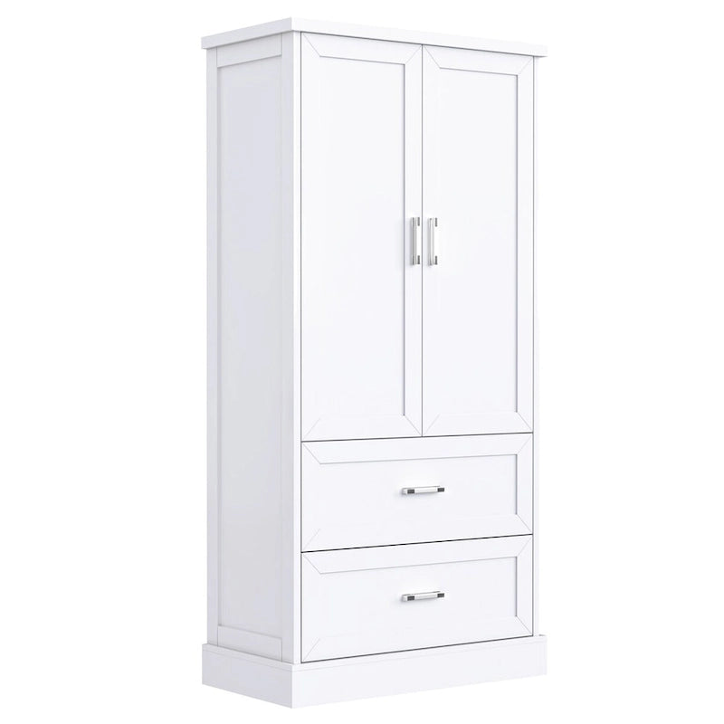 Meuble de Rangement Haut pour Salle de Bain, Meuble avec Deux Portes et Tiroirs, Étagère Réglable, Panneau MDF, Blanc