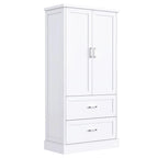 Meuble de Rangement Haut pour Salle de Bain, Meuble avec Deux Portes et Tiroirs, Étagère Réglable, Panneau MDF, Blanc