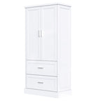 Meuble de Rangement Haut pour Salle de Bain, Meuble avec Deux Portes et Tiroirs, Étagère Réglable, Panneau MDF, Blanc